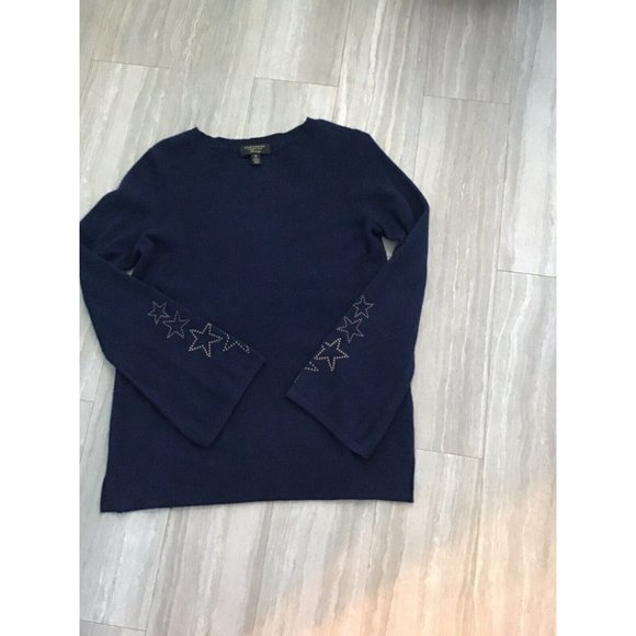 Charter Club Luxury 100% Cashmere Navy Blue Sweater Size XS Star Bell Sl… - Picture 2 of 7